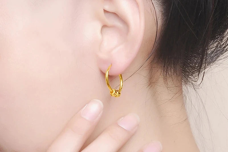 24K Pure Gold Earring Real AU 999 Solid Gold Earrings Simple Beads Upscale Trendy Classic Fine Jewelry Hot Sell New 2023
