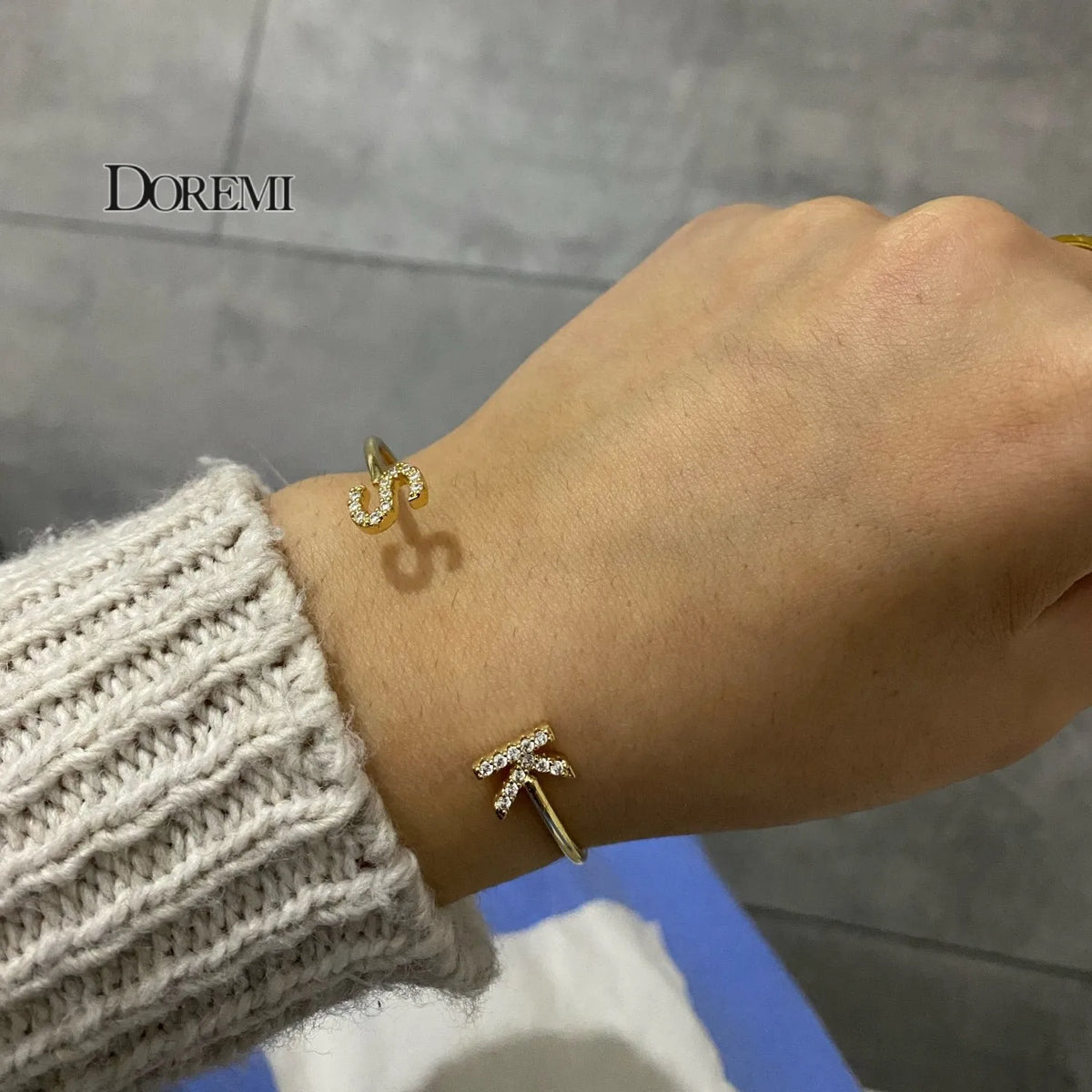 Custom Letter Bracelet Baby bangle Zirconia Pave Setting Initial bracelet Child & Adult size for Unique Cuff Jewelry