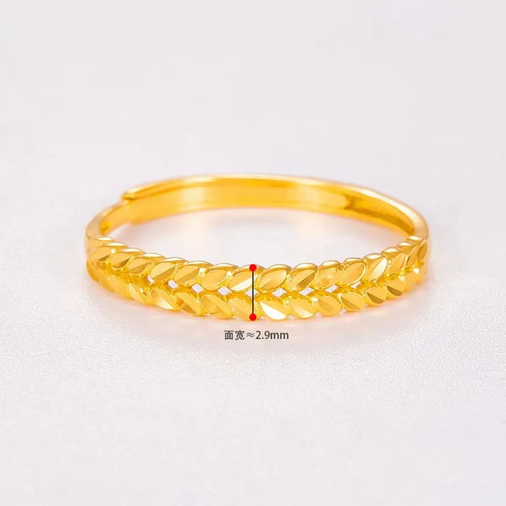 Real Pure 999 24K Yellow Gold Band Women Lucky 2.9mm Width Wheat Ring 1.94g