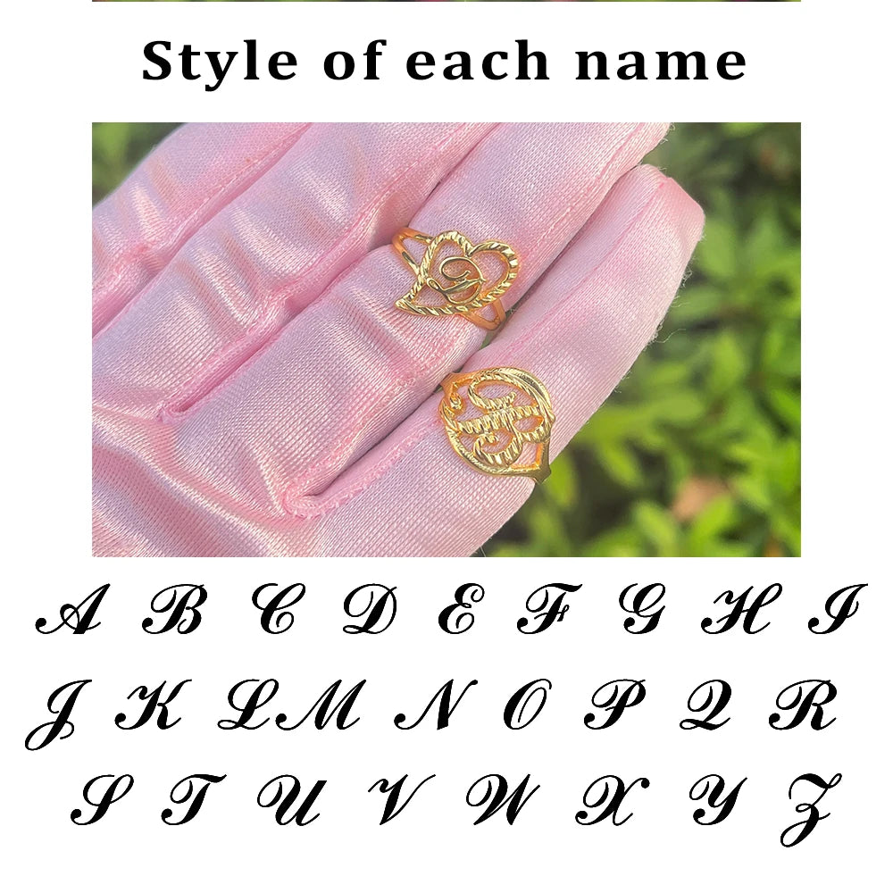 Mother's Day Custom Name Ring Personlized A-Z Heart Rings 26 Letters Adjustable Name Ring Women Best Gift For Girlfriends