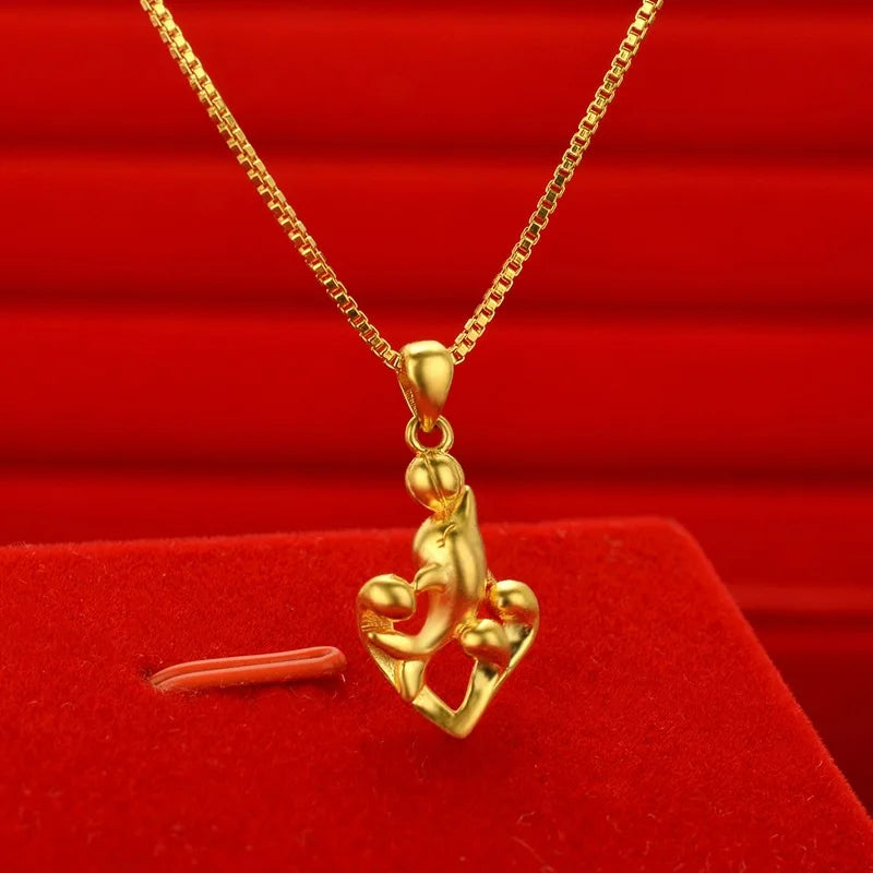 AU999 gold jewelry necklace dolphin pendant womens necklace pendant 24K pure gold necklace gold
