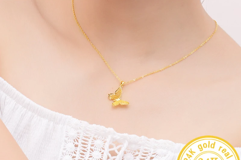 24K Pure Gold Pendant Real AU 999 Solid Gold Charm Beautiful Butterfly Fine Jewelry