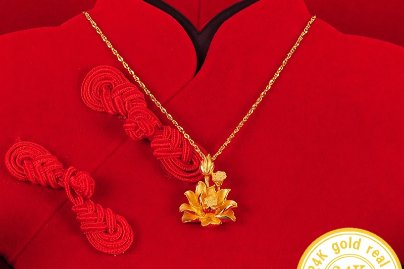 24K Pure Gold Pendant Real AU 999 Solid Gold Charm  Beautiful Flower Trendy Classic Party Fine Jewelry