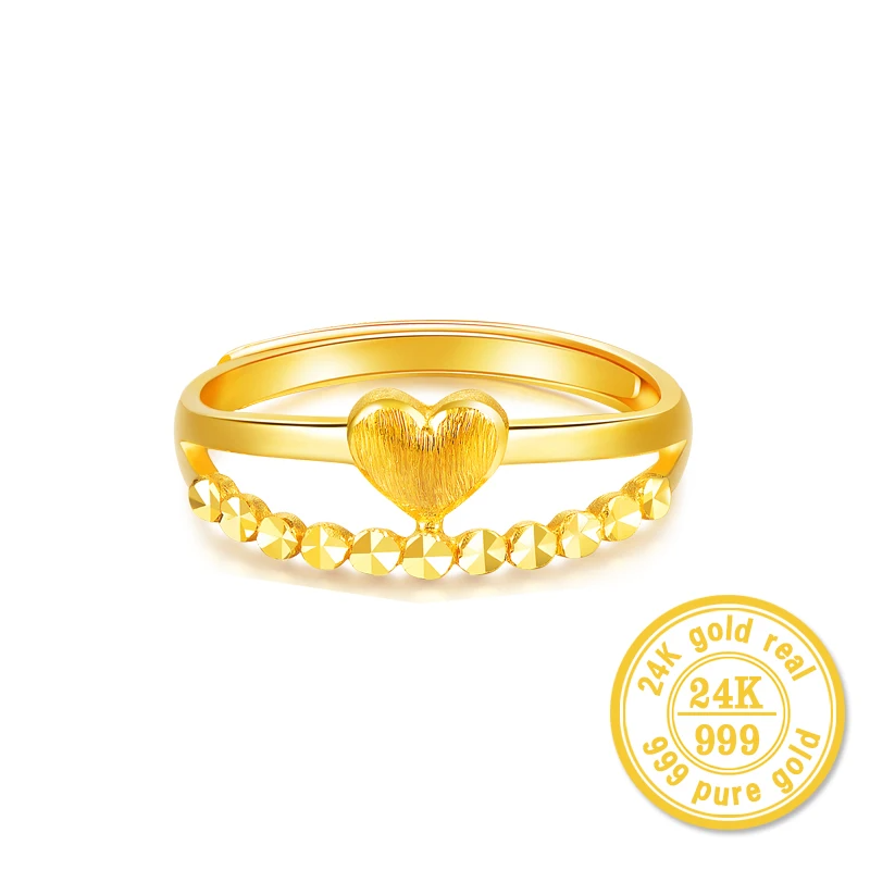 24K Gold Ring Real Pure Solid Au999 Yellow Gold  Love Row Circle Ring Female Ring Gift As Girlfriend Exquisite  Jewelry