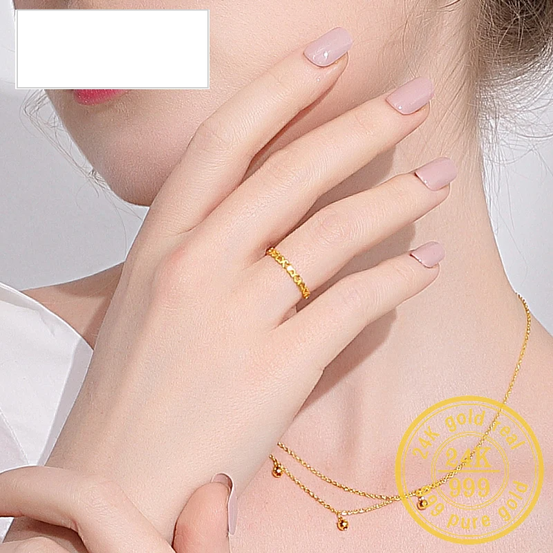 24K Pure Gold Ring Real AU 999 Solid Gold Rings  Shiny Heart Beautiful Upscale Trendy Classic Jewelry