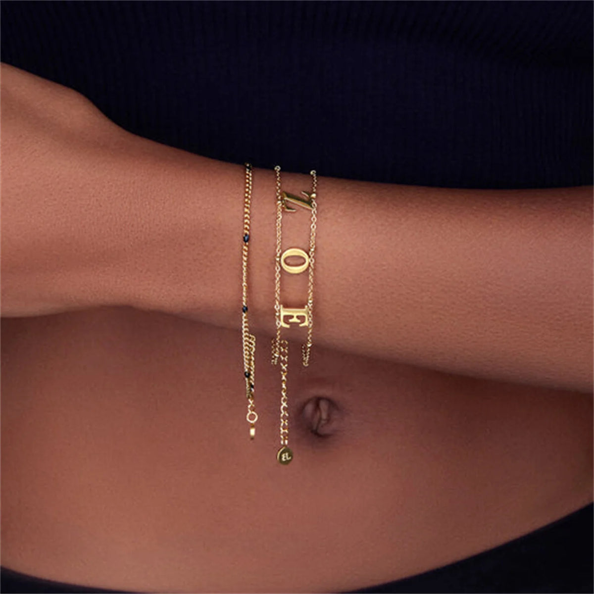 Custom Name Bracelet Double Chain Personalized Separate Initial Letter Bangle Stainless Steel Jewelry Exquisite Gift For Women