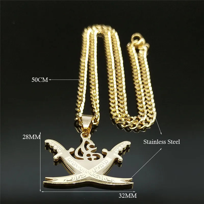 Collier rétro arabe Imam Ali Sword Muslim Islam Knife Chain Colliers Collier en acier inoxydable Hommes / Femmes Couleur or Bijoux N3435S05