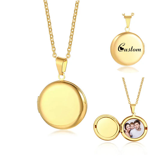 Collier pendentif personnalisé en forme de cœur avec photo gravée pour femme, cercle rond en acier inoxydable, cadeau pour maman