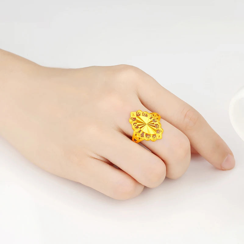 24K Pure Gold Ring Real AU 999 Solid Gold Rings Elegant Shiny  Beautiful Upscale Trendy Classic Jewelry