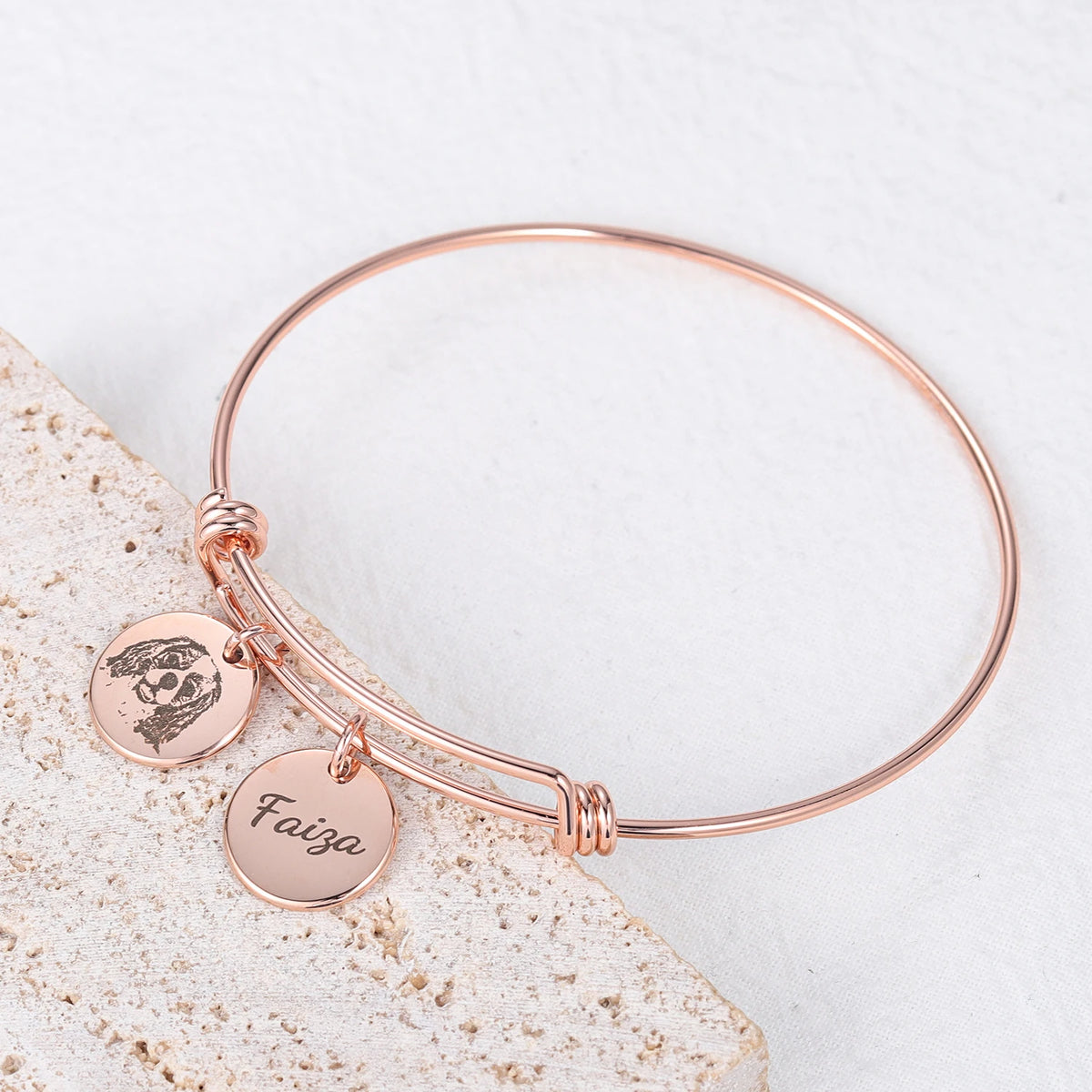Personalized Pet Photo Disc Bracelet For Women Tiny Cat Name Pendant Bracelet Custom Animal Photo 316L Stainless Steel Jewelry
