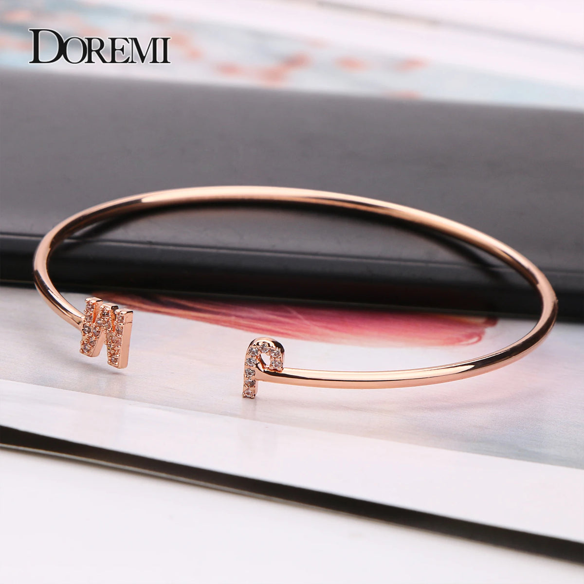 Custom Letter Bracelet Baby bangle Zirconia Pave Setting Initial bracelet Child & Adult size for  Unique Cuff Jewelry
