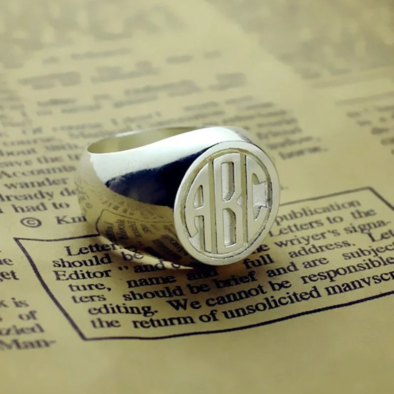 Bague en argent massif 925 avec nom gravé 13 mm Bague ronde personnalisée avec photo gravée en 3D ou à plat Bagues chevalières pour Cindy