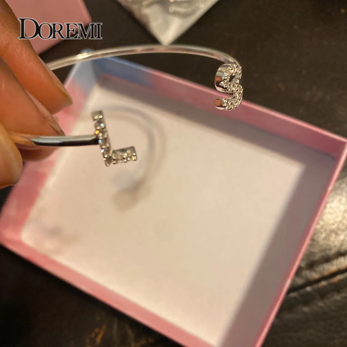 Custom Letter Bracelet Baby bangle Zirconia Pave Setting Initial bracelet Child & Adult size for  Unique Cuff Jewelry