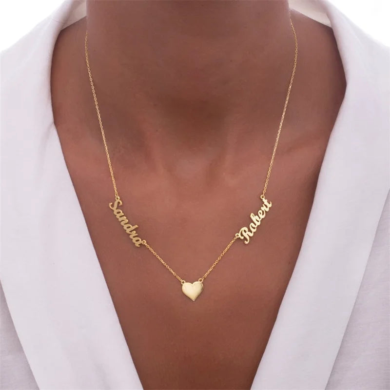Collier personnalisé à deux lettres avec cœur en acier inoxydable pour femme, collier personnalisé avec cœur pour la fête des mères