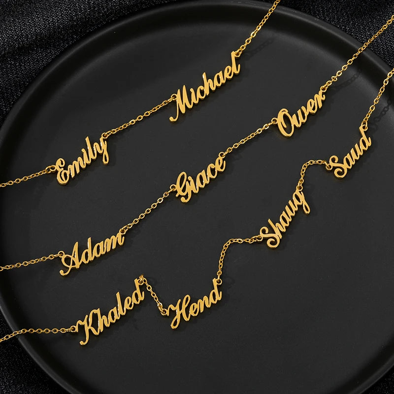 Colliers personnalisés avec plusieurs noms pour femmes, en acier inoxydable plaqué or, 2, 3, 4, 5 noms, collier, bijoux de famille, cadeau de Noël