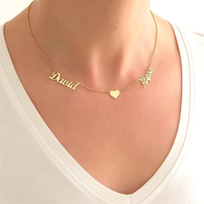 Collier personnalisé à deux lettres avec cœur en acier inoxydable pour femme, collier personnalisé avec cœur pour la fête des mères