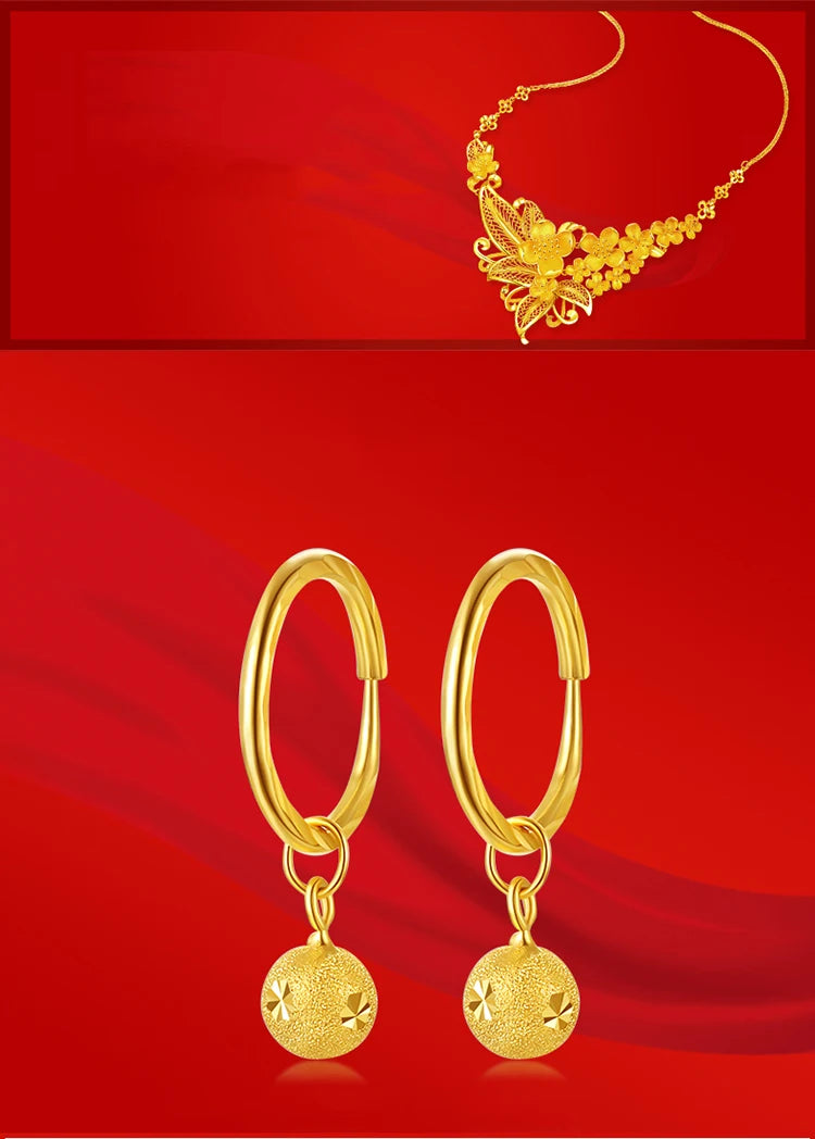 24K Pure Gold Earring Real AU 999 Solid Gold Earrings Good Hollow Ball Tassel Upscale Trendy Fine Jewelry Hot Sell New 2023