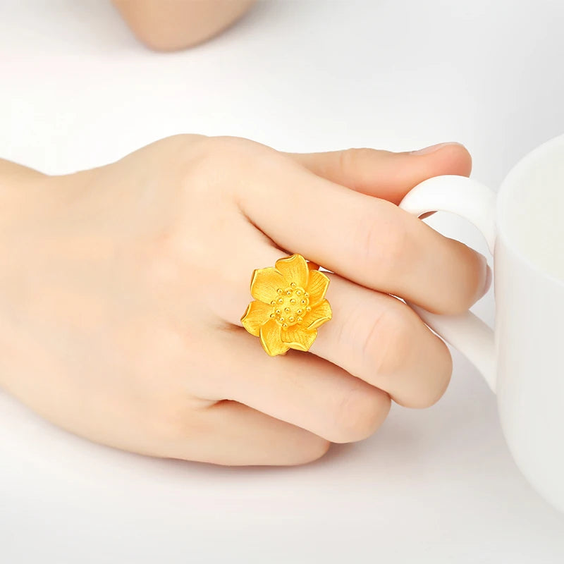 24K Pure Gold Ring Real AU 999 Solid Gold Rings Elegant Shiny  Beautiful Upscale Trendy Classic Jewelry