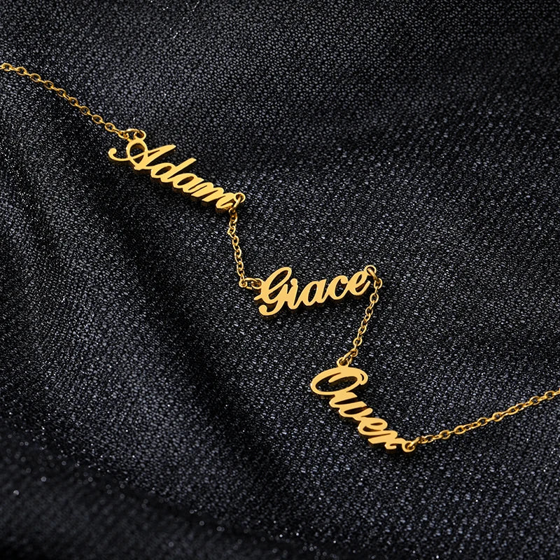 Colliers personnalisés avec plusieurs noms pour femmes, en acier inoxydable plaqué or, 2, 3, 4, 5 noms, collier, bijoux de famille, cadeau de Noël
