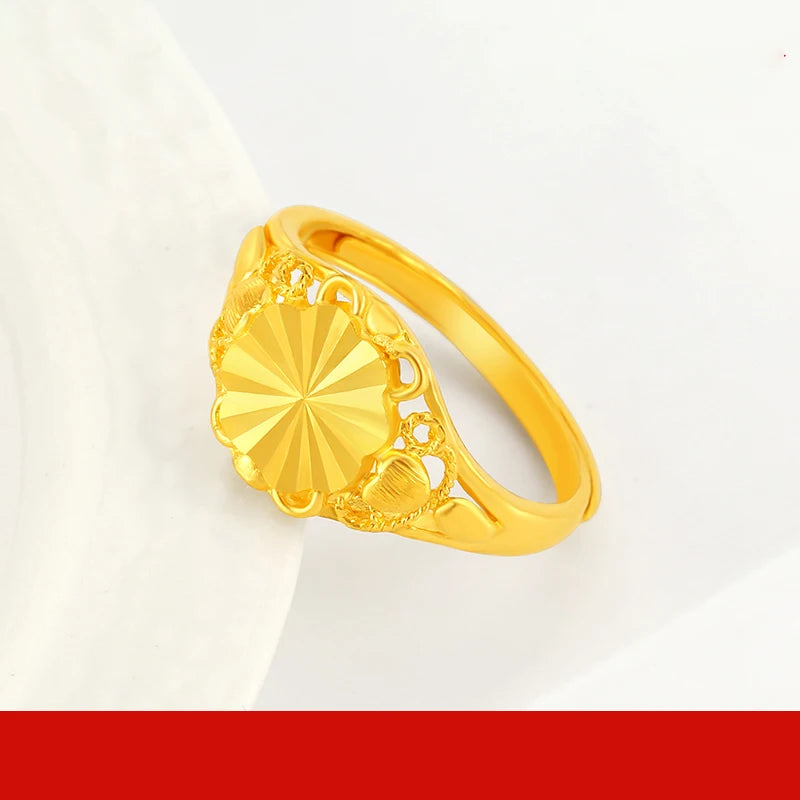 24K Pure Gold Ring Real AU 999 Solid Gold Rings Elegant Shiny  Beautiful Upscale Trendy Classic Jewelry