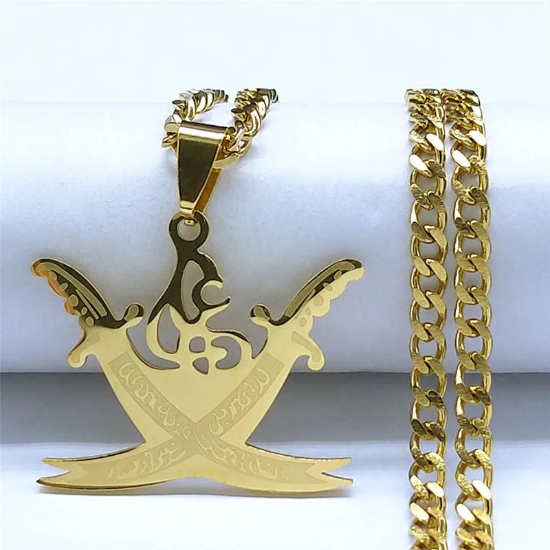 Collier rétro arabe Imam Ali Sword Muslim Islam Knife Chain Colliers Collier en acier inoxydable Hommes / Femmes Couleur or Bijoux N3435S05