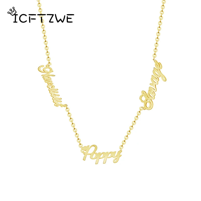 Colliers personnalisés avec plusieurs noms pour femmes, en acier inoxydable plaqué or, 2, 3, 4, 5 noms, collier, bijoux de famille, cadeau de Noël