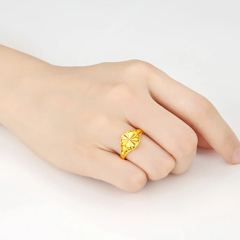 24K Pure Gold Ring Real AU 999 Solid Gold Rings Elegant Shiny  Beautiful Upscale Trendy Classic Jewelry