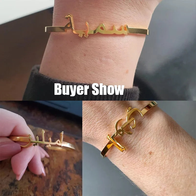 Bracelets personnalisés avec nom arabe pour femmes, en acier inoxydable plaqué or, bracelet à lettres personnalisé, bijoux cadeau 2023