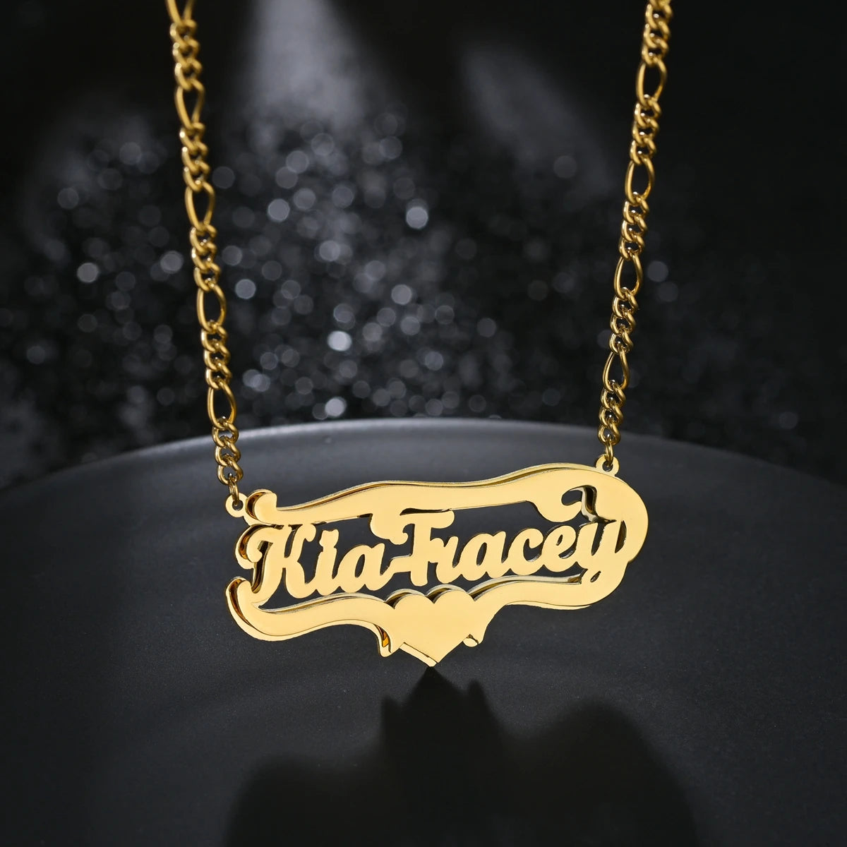 Customized Double Name Hip Hop Letter Necklace Name Gothic Double Plated Name Necklace Piercing Carving Pendants Jewelry Gift