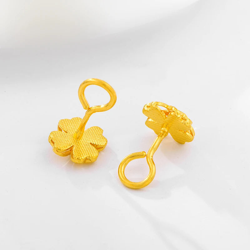 24K Pure Gold Earring Real AU 999 Solid Gold Earrings Smart Beautiful  Four  Clover Upscale Trendy Jewelry