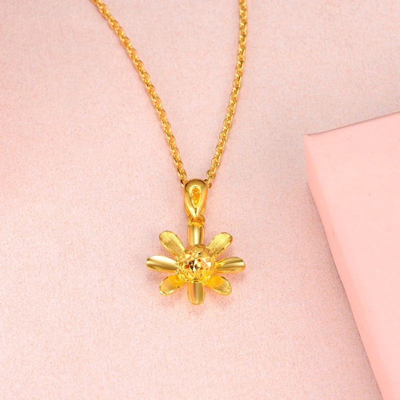 24K Pure Gold Pendant Real AU 999 Solid Gold Charm Beautiful Flower Upscale Trendy Classic Fine Jewelry