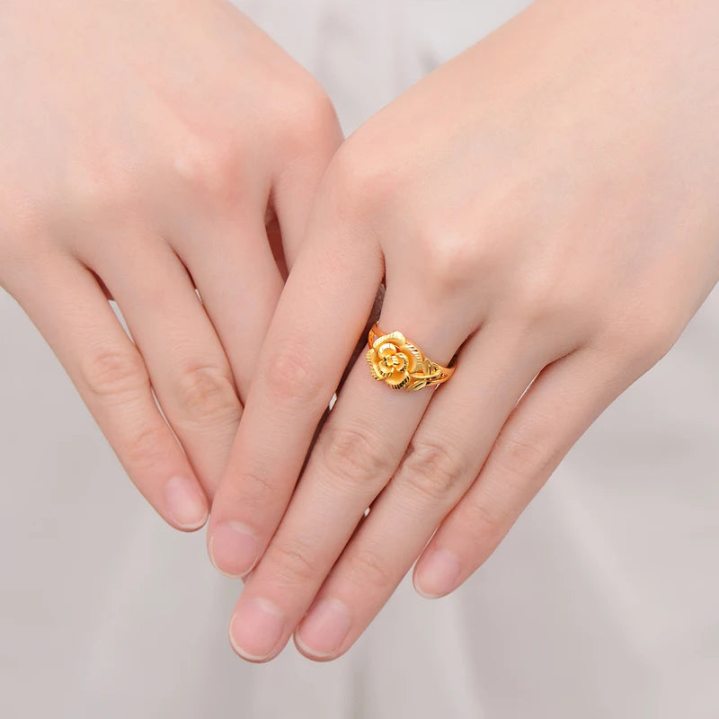 24K Pure Gold Ring Real AU 999 Solid Gold Nice Elegant Charming Rose Upscale Trendy Classic  Fine Jewelry