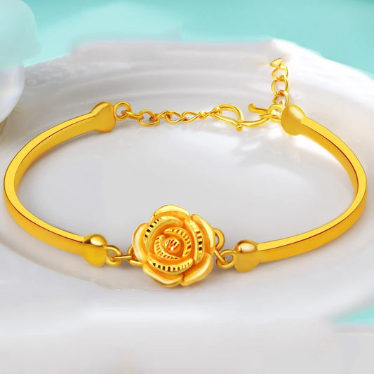24K Pure Gold Bracelet Real 999 Solid Gold Bangle Solid Beautiful Rose Romantic Trendy  Classic Jewelry