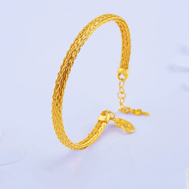 24K Pure Gold Bracelet Real 999 Solid Gold Bangle Women Adjustable Simple Fashion Trendy Classic Fine
