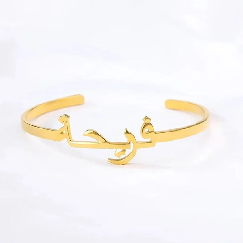 Bracelets personnalisés avec nom arabe pour femmes, en acier inoxydable plaqué or, bracelet à lettres personnalisé, bijoux cadeau 2023