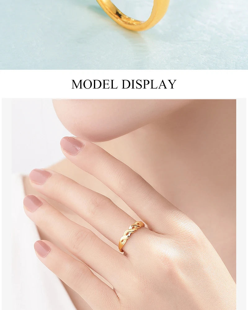 24K Gold Ring Fine Jewelry Real Pure Au999 Female Resizable Twist Ring Trendy