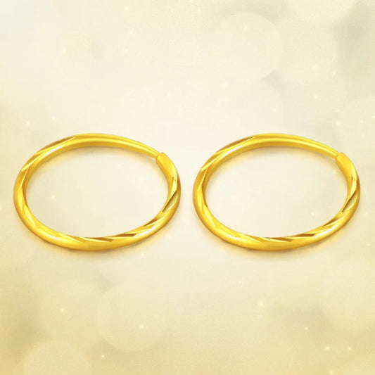 24k Pure Gold Hoop Earrings Classic Wild Generous Fine Round Women Female Lady Miss 2023 New Hot Sale Trendy 999 Real Gold