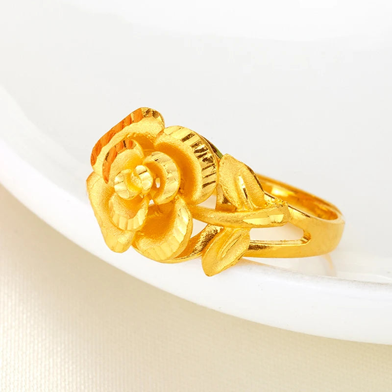 24K Pure Gold Ring Real AU 999 Solid Gold Nice Elegant Charming Rose Upscale Trendy Classic  Fine Jewelry