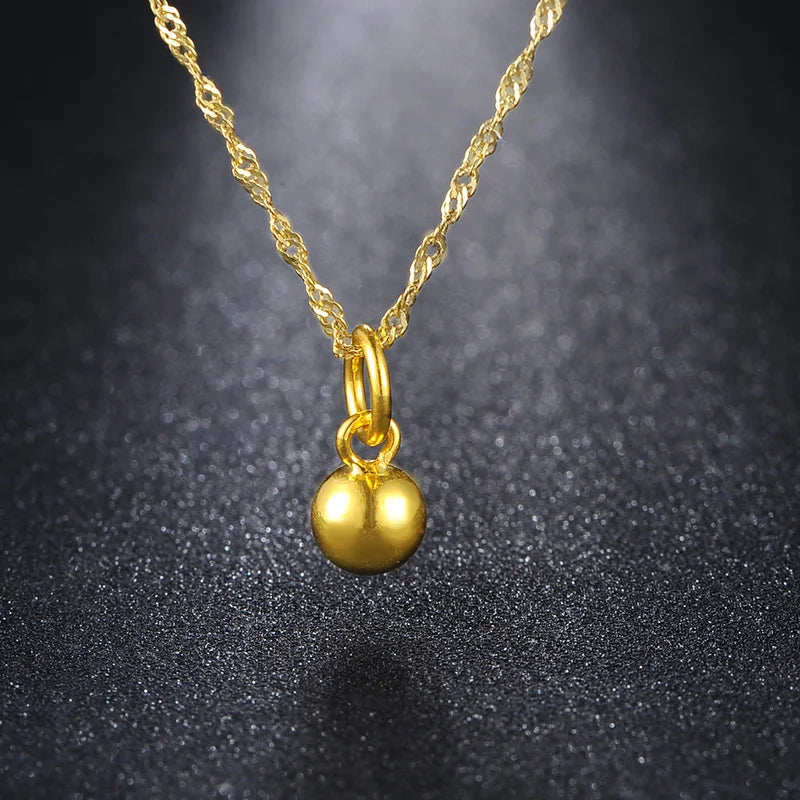 24k Pure Gold Small Round Beads Pendants For Women Simple Classic Charms Delicate Elegant Fine Jewelry