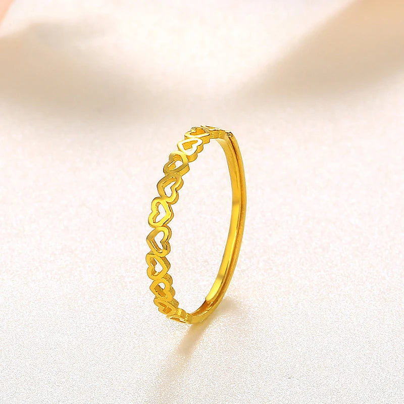 24K Pure Gold Ring Real AU 999 Solid Gold Rings  Shiny Heart Beautiful Upscale Trendy Classic Jewelry