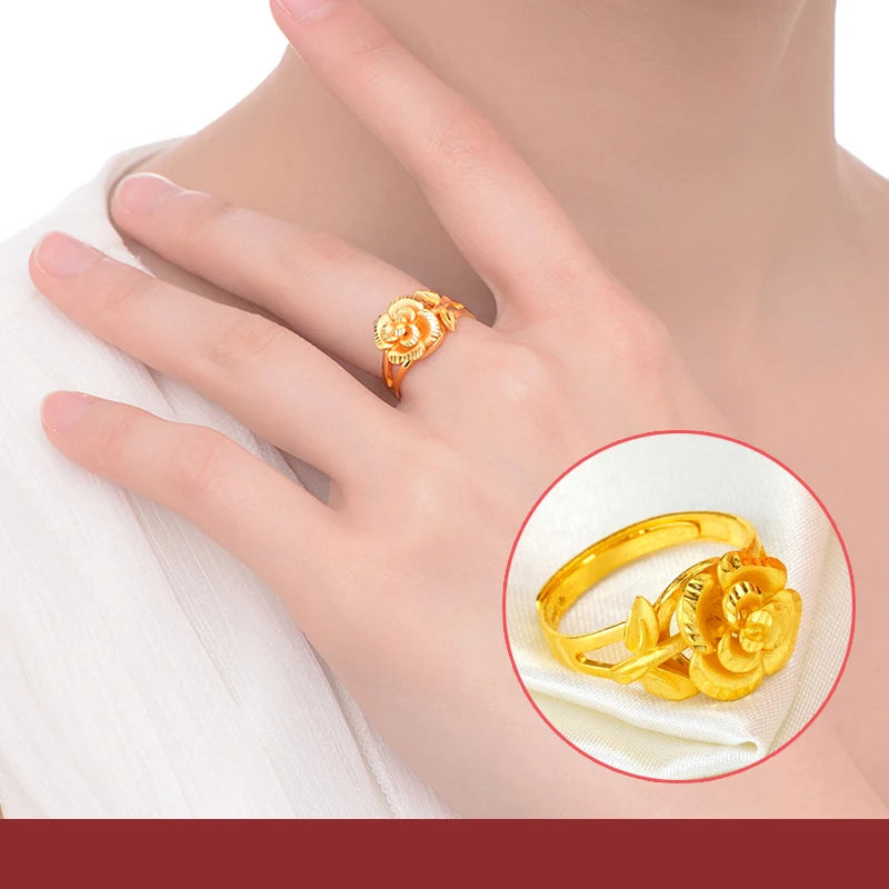 24K Pure Gold Ring Real AU 999 Solid Gold Nice Elegant Charming Rose Upscale Trendy Classic  Fine Jewelry