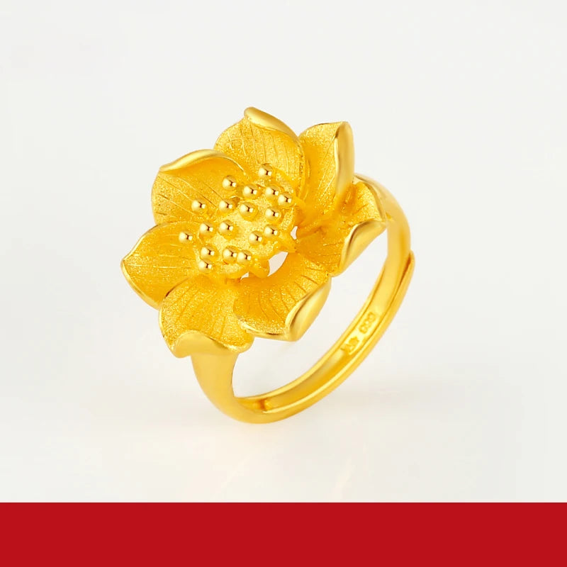 24K Pure Gold Ring Real AU 999 Solid Gold Rings Elegant Shiny  Beautiful Upscale Trendy Classic Jewelry
