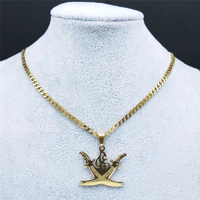 Collier rétro arabe Imam Ali Sword Muslim Islam Knife Chain Colliers Collier en acier inoxydable Hommes / Femmes Couleur or Bijoux N3435S05