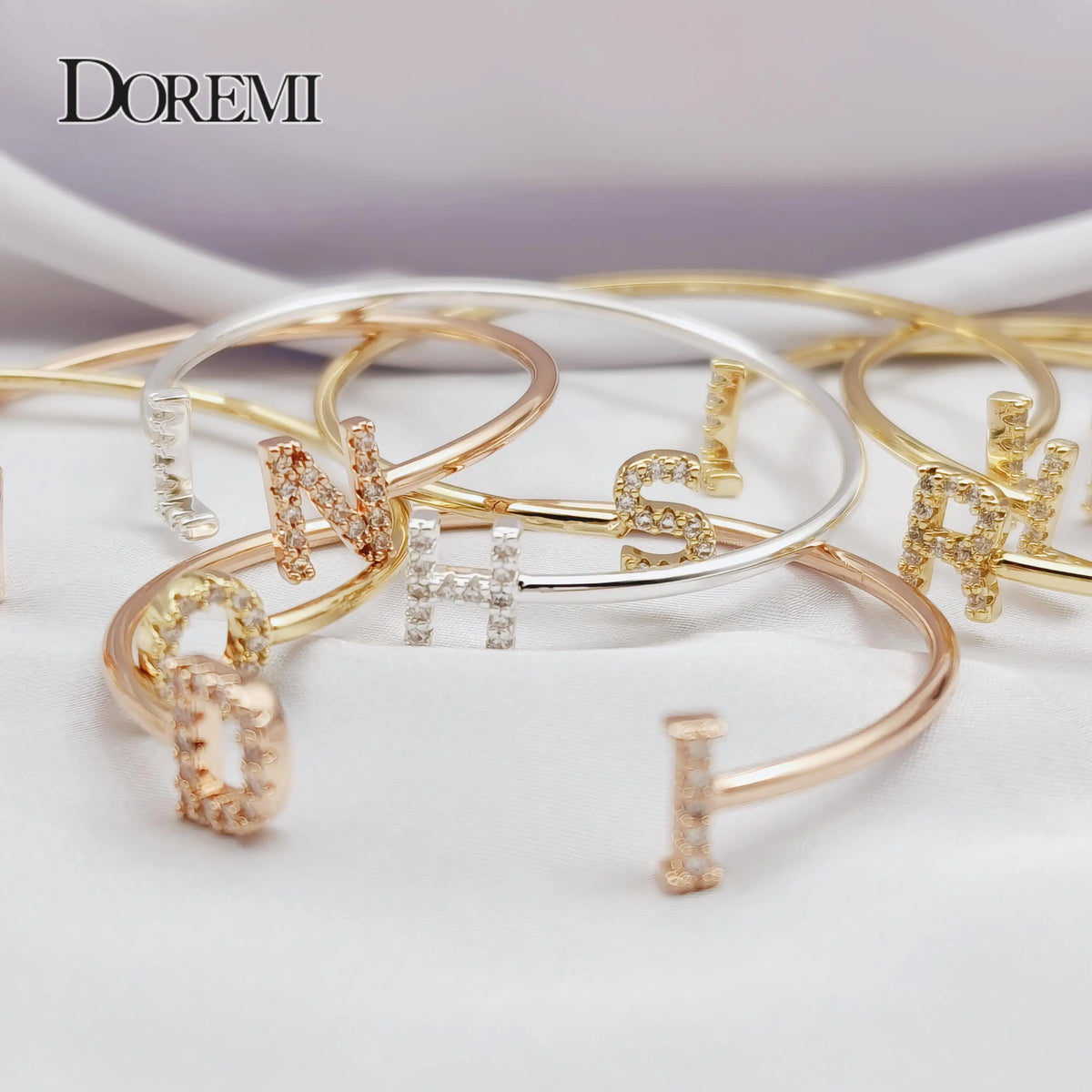 Custom Letter Bracelet Baby bangle Zirconia Pave Setting Initial bracelet Child & Adult size for  Unique Cuff Jewelry