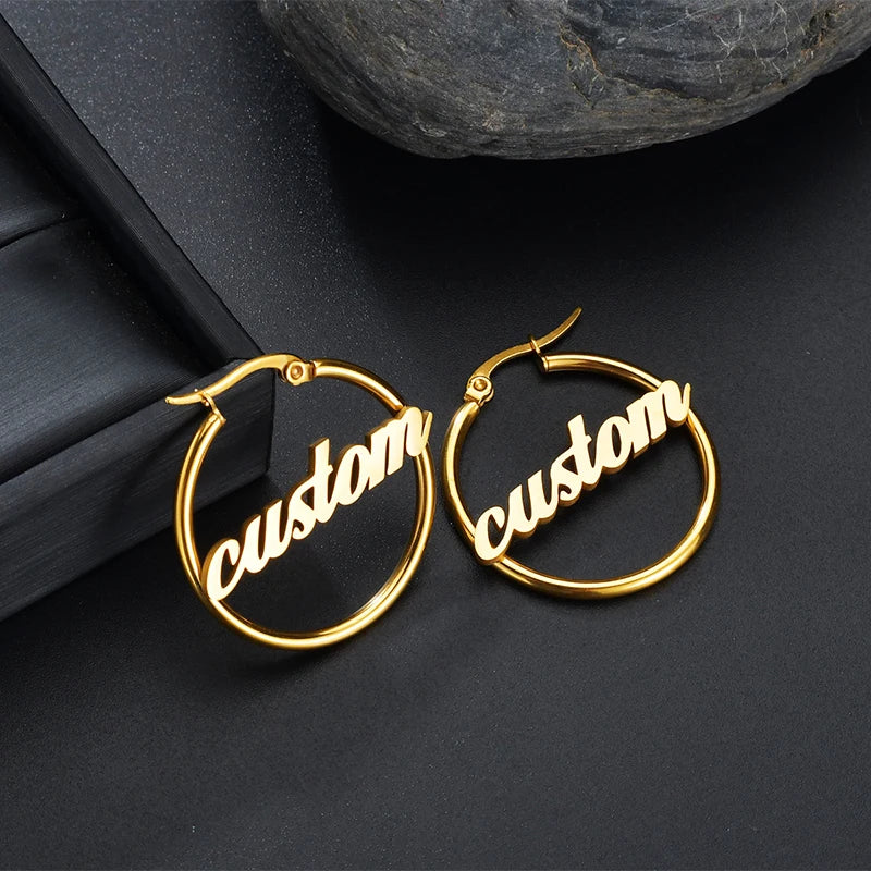 Personalized Name Drop Earrings Customize Namplate ID Dangle Earring Women Stainless Steel Party Gift