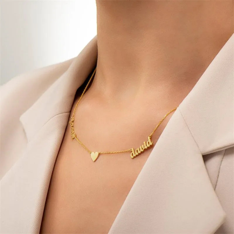Collier personnalisé à deux lettres avec cœur en acier inoxydable pour femme, collier personnalisé avec cœur pour la fête des mères