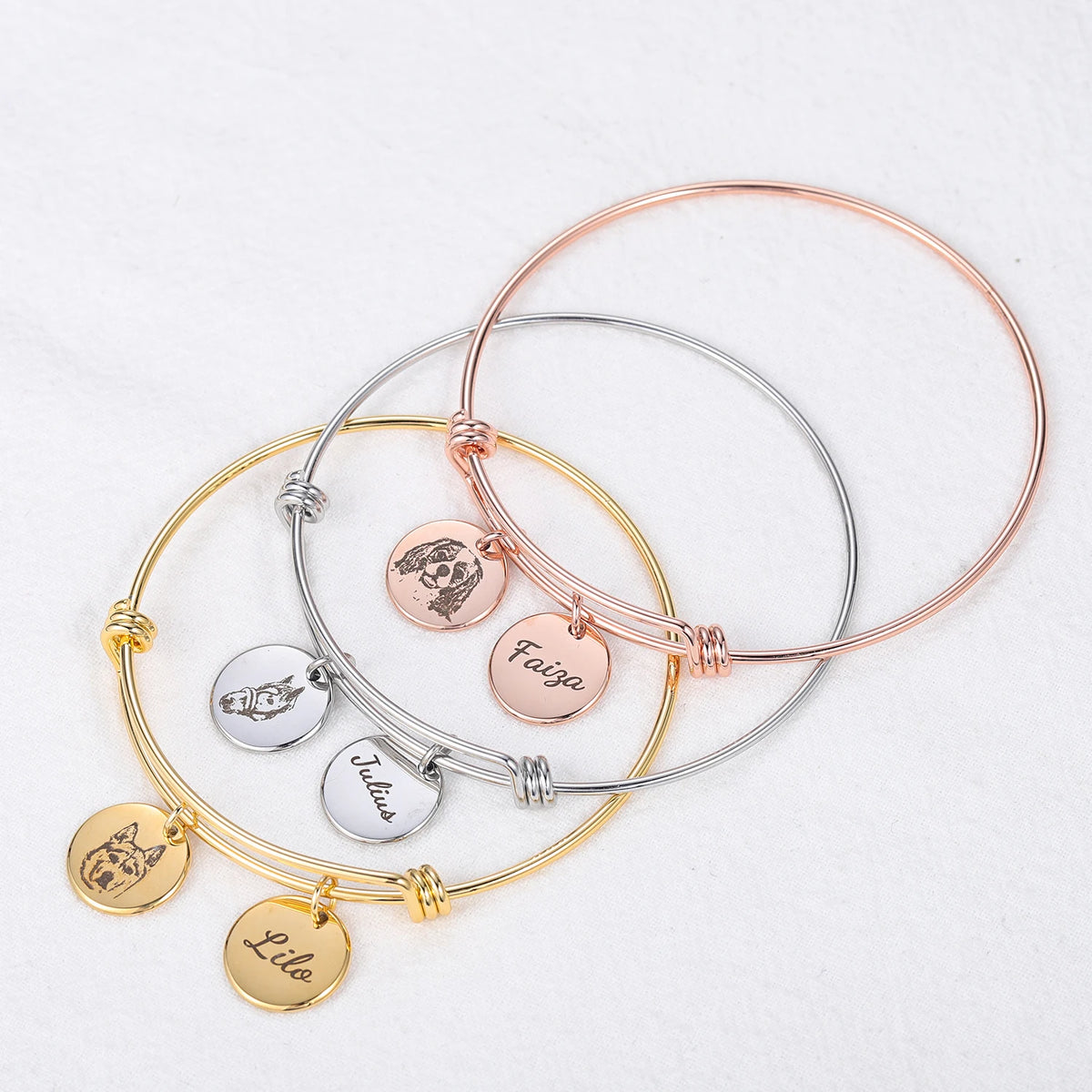 Personalized Pet Photo Disc Bracelet For Women Tiny Cat Name Pendant Bracelet Custom Animal Photo 316L Stainless Steel Jewelry