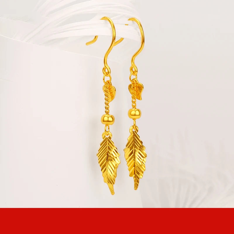 24K Pure Gold Earring Real AU 999 Solid Gold Earrings Nice Good Tassel Trendy Fine Jewelry