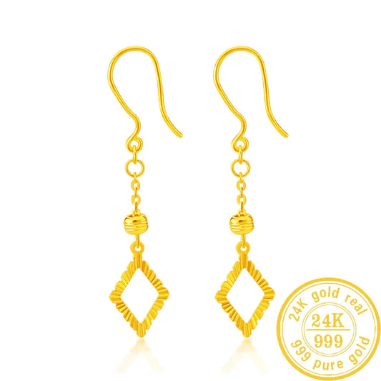 24K Pure Gold Earring Real AU 999 Solid Gold Earrings Nice Good Upscale Trendy Fine Jewelry