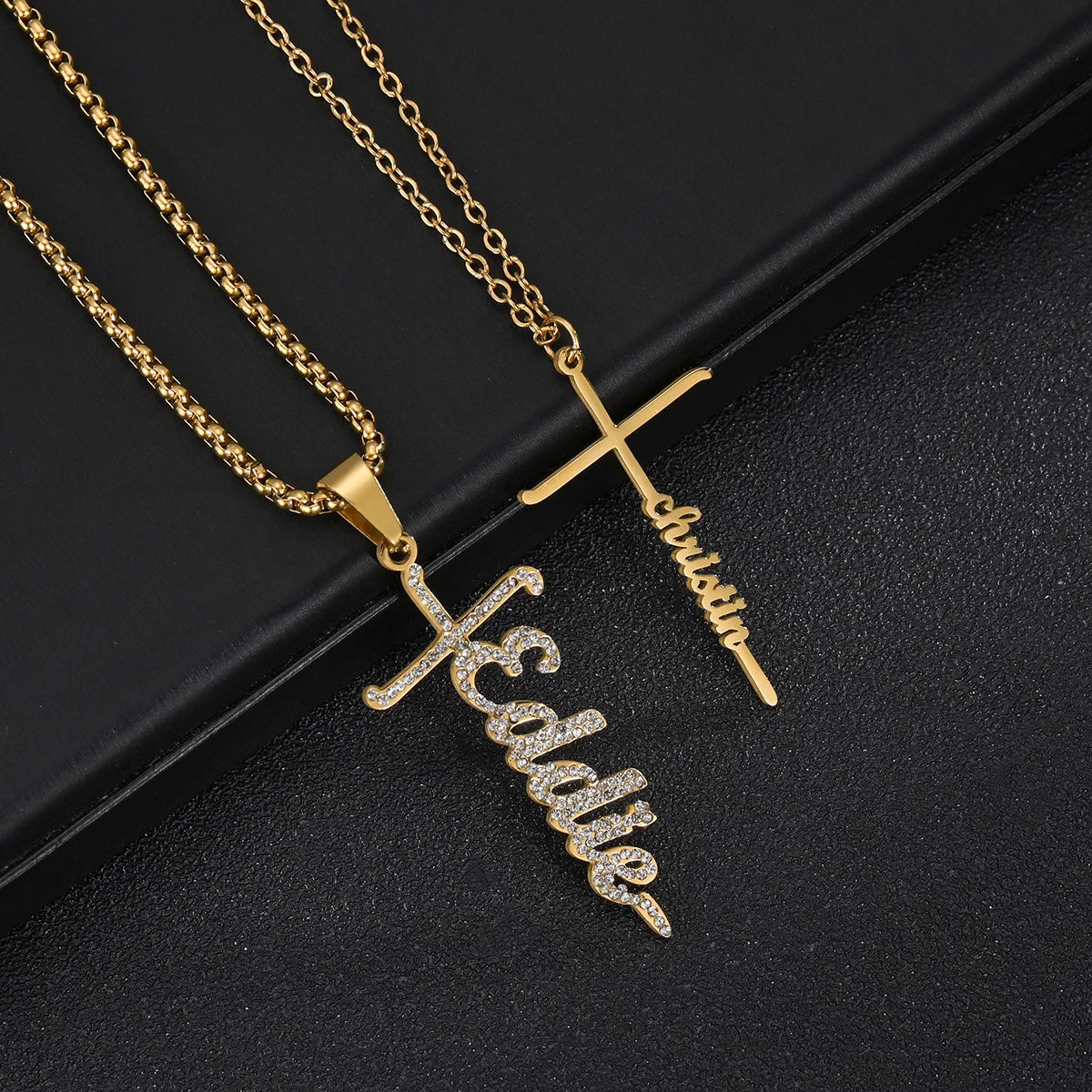 Collier avec pendentif en forme de croix personnalisé Acheerup pour femme et homme, en acier inoxydable, en zircon, bijou personnalisé, cadeau chrétien